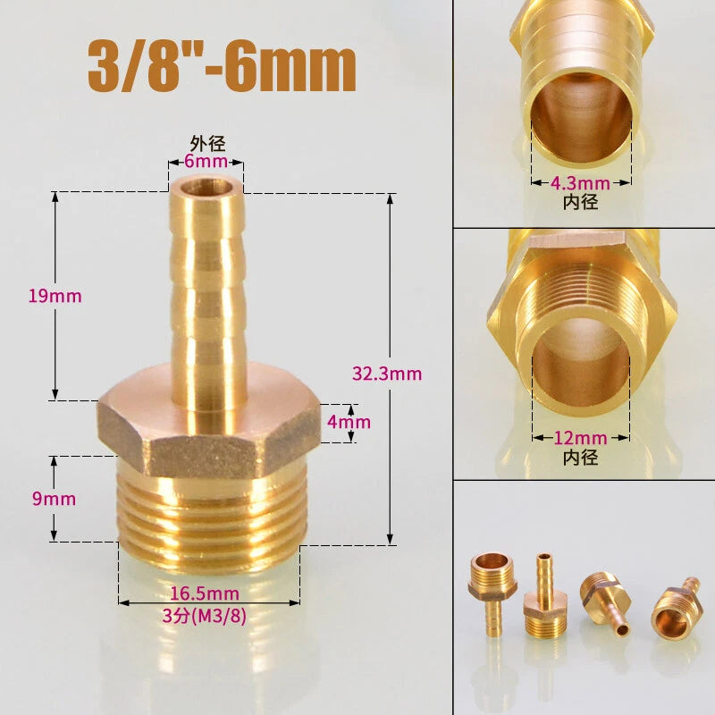 Brass Male BSP x Barbed Hosetail Connector — Air Water Fuel Gas Pipe Fitting