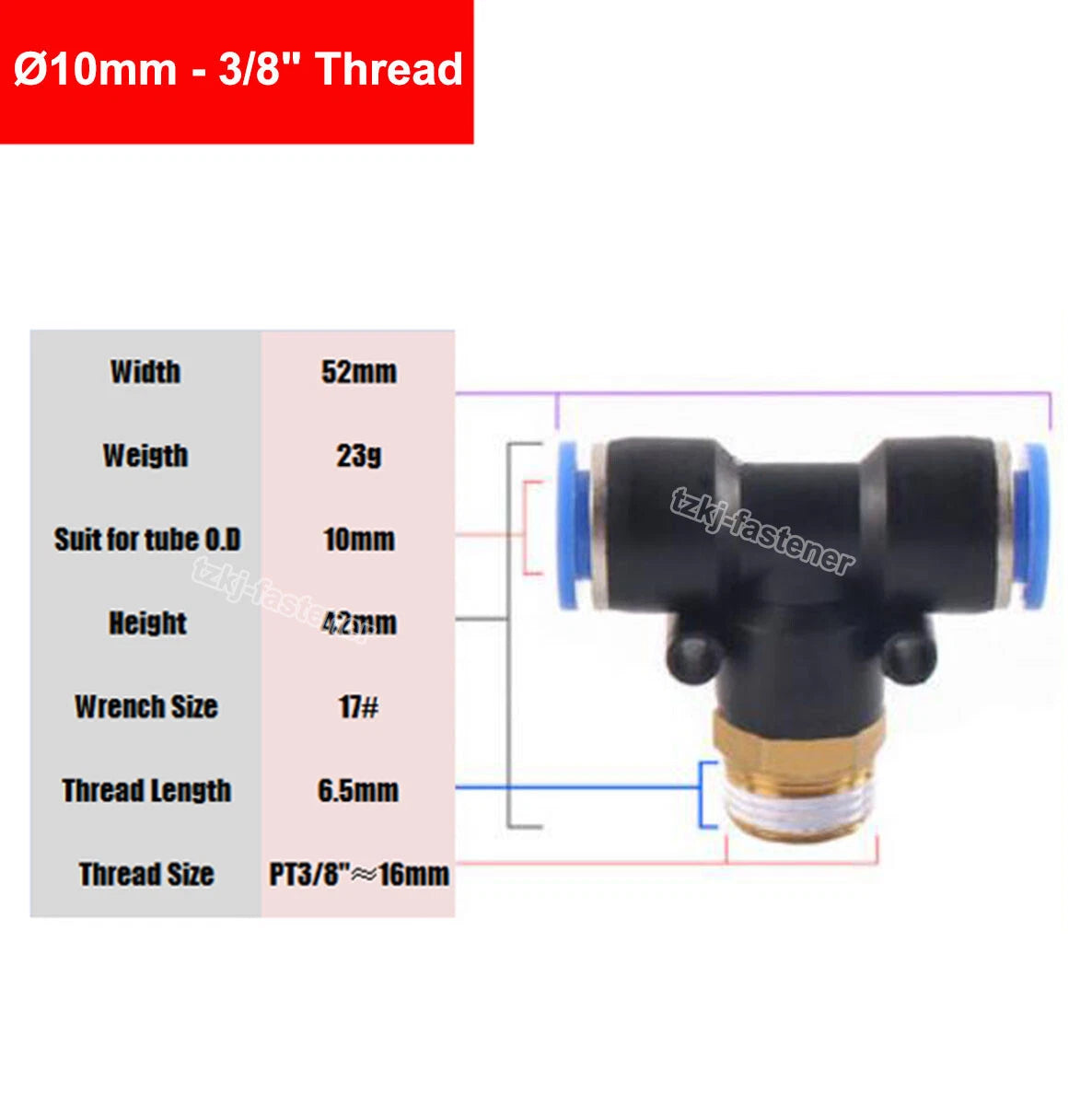 Pneumatic Tee "T" Connector BSP Male Thread 4mm-16mm Hose Tube Push-In Fittings
