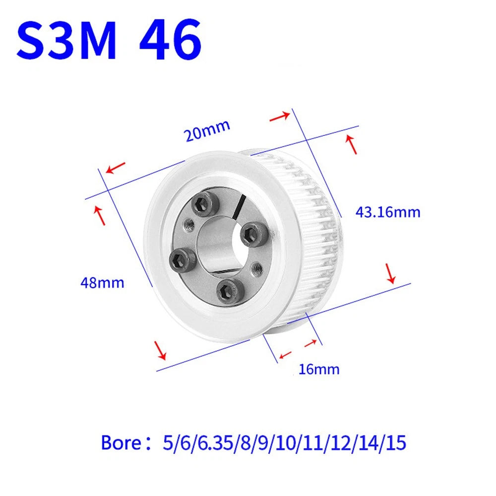 STS S3M 24-80T Timing Belt Pulley With Expansion/Tension Sleeve Teeth Width 16mm