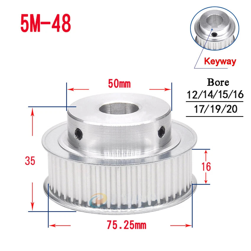 HTD-5M 15T-80T Timing Belt Pulley With Step/Keyway, Bore 8-25mm Teeth Width 16mm