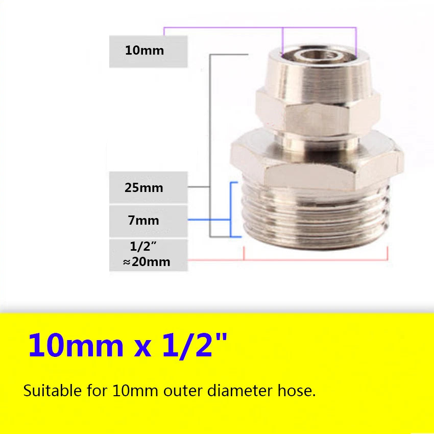 Pneumatic Straight Push-to-Connect Fittings — Male Thread, OD 4mm to 16mm Hose