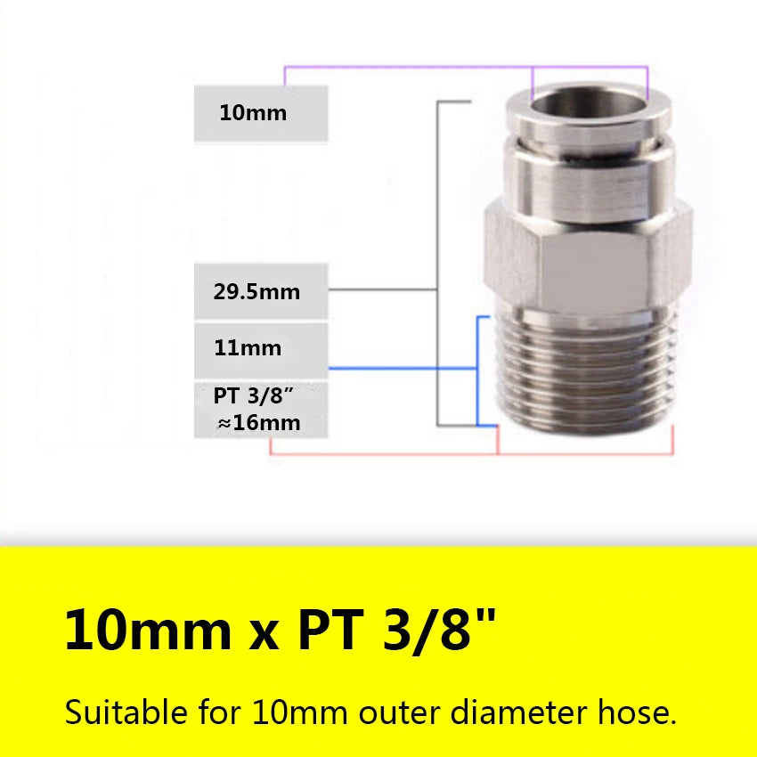 Stainless Steel Push-in Pneumatic Hose Fittings | Straight Male Thread Connectors 4–16mm OD
