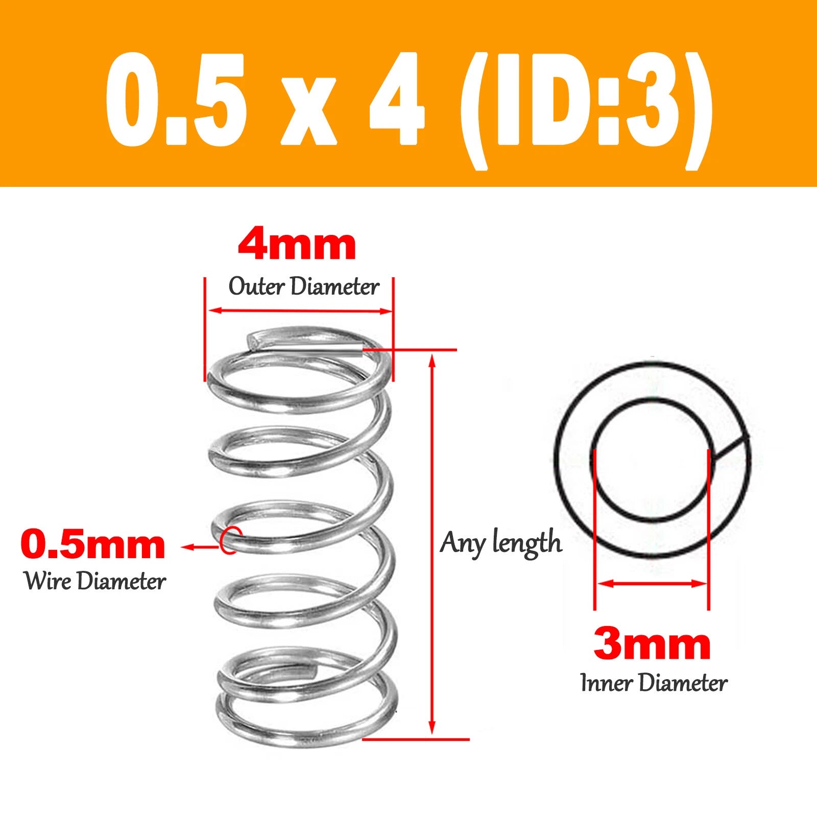 Wire Dia.0.5mm ,OD 3mm - 12mm Small Springs Compression Spring Steel All lengths