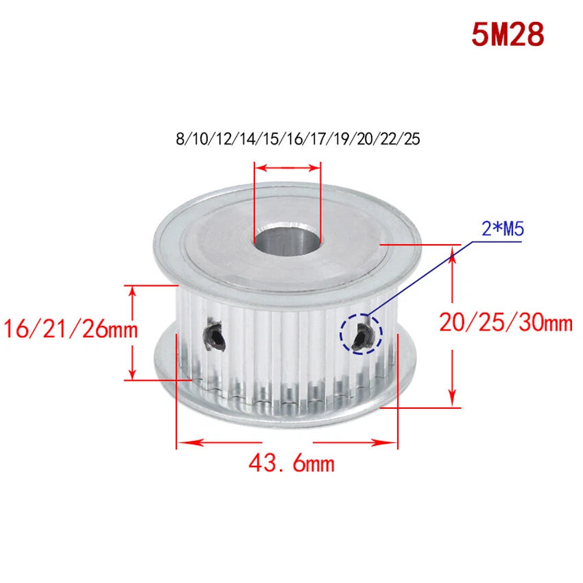 HTD-5M 10-100Teeth Timing Belt Pulley Pitch 5mm AF-type Drive Pulley Width 16mm