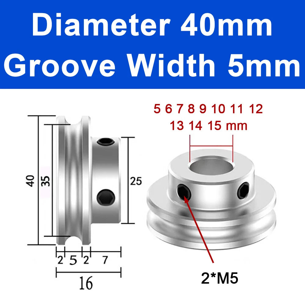 Alu U Pulley OD 20 30 40 50 60 80mm Single Groove Fixed Pulley for PU Round Belt