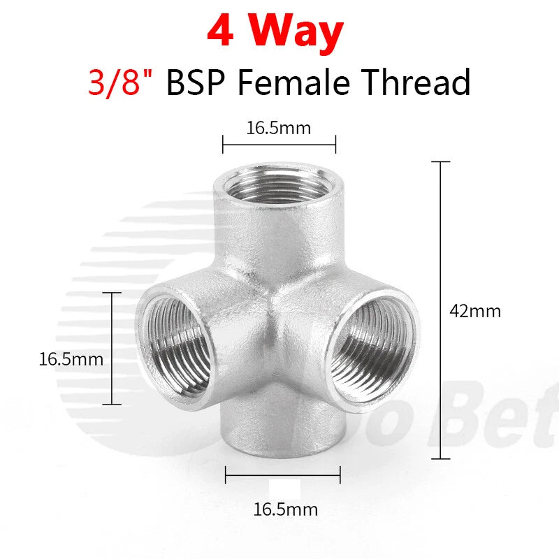 BSP Female Stainless Steel Pipe Fitting — 3/4/5-Way Adapter, 1/4" to 2"