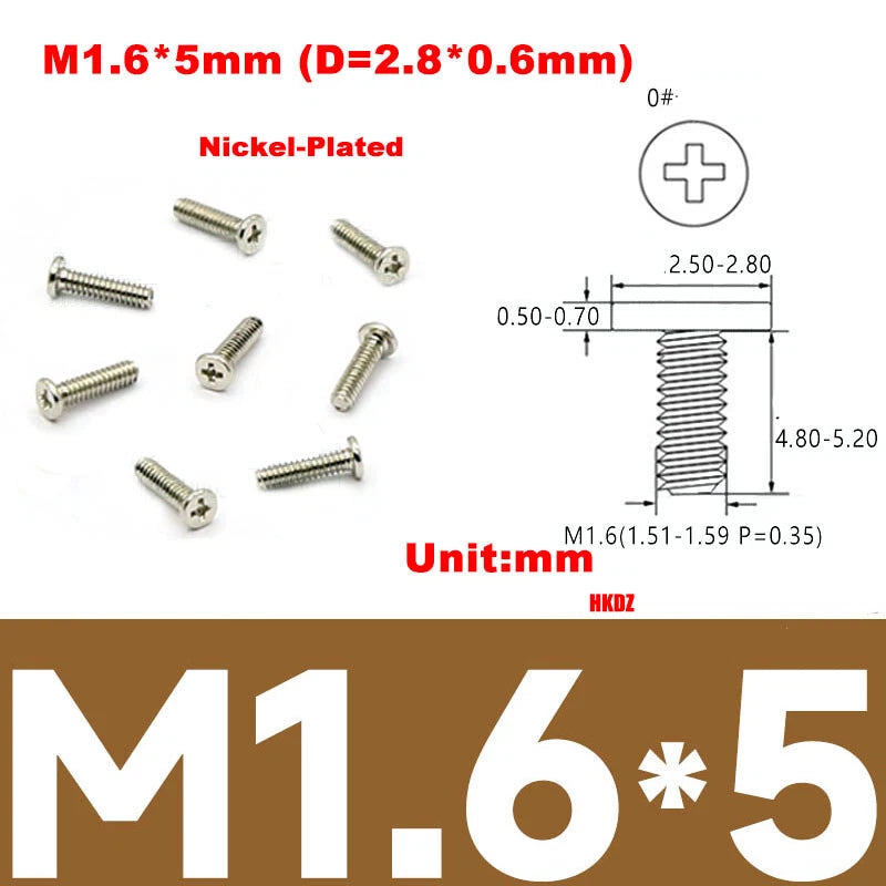M1.6 M1.7 Phillips Thin Flat Head Machine Screws – Stainless Steel & Zinc Coated