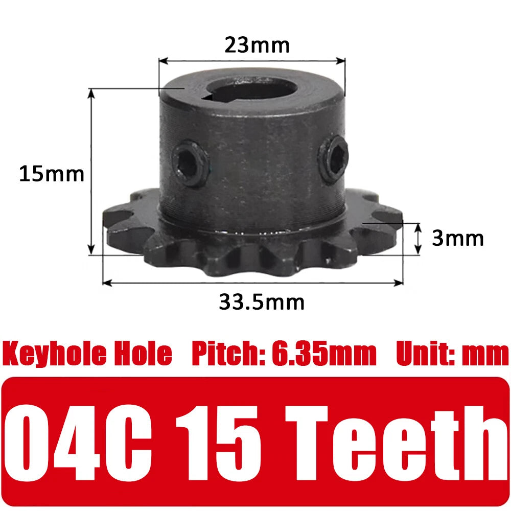 04C Roller Chain Drive Sprocket Wheel 11T-40T Keyhole Hole 8mm-30mm Pitch 6.35mm