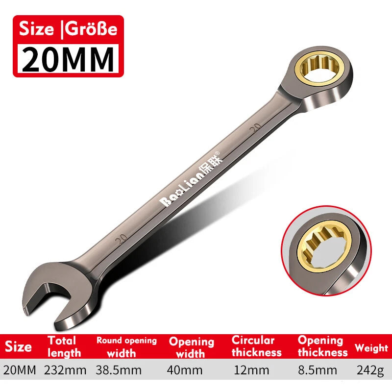 Ratchet Spanner Combination Fixed & Flexi 6 - 32mm Different Sizes Tool Wrench