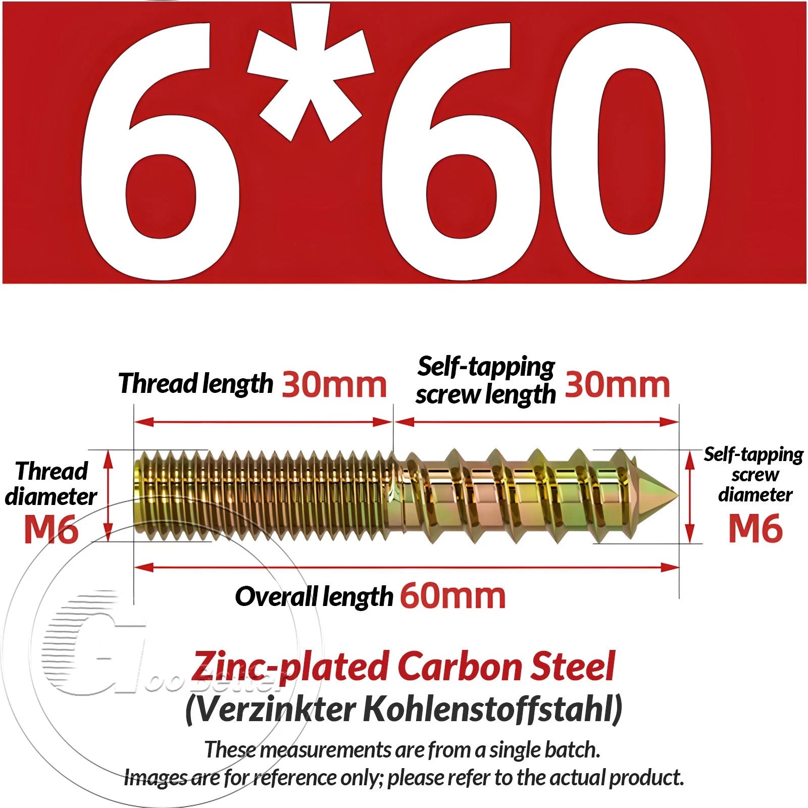 Galvanized Double-Ended Hanger Bolts M4 M5 M6 M8 M10, Wood-to-Metal Screws