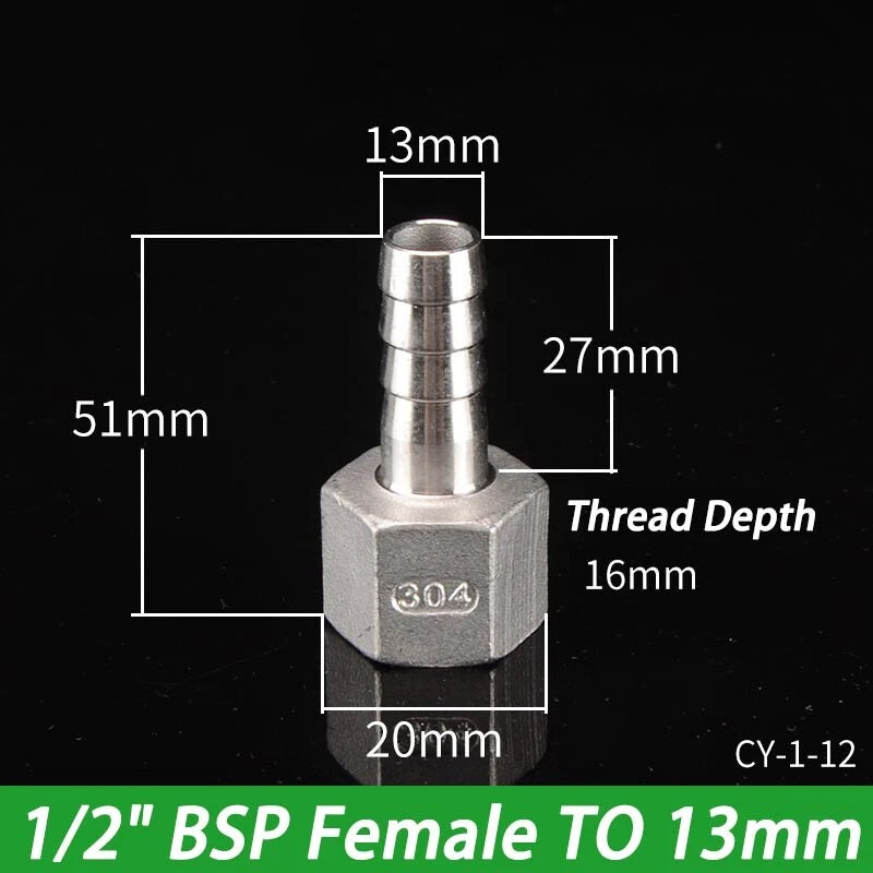 Stainless Steel Hosetails,Bsp Thread Hose Tail Barb Connector 1 8-1" Female Male