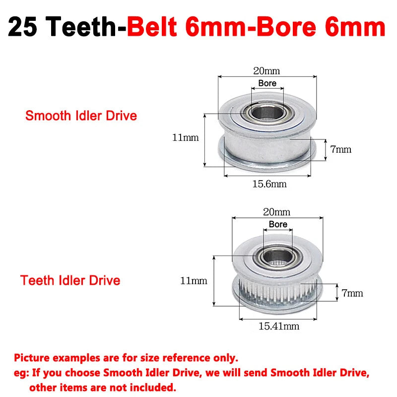 2GT Smooth-Tooth Idler Pulley 16Tooth - 40Tooth Bore 3mm 4mm 5mm 6mm 7mm 8mm