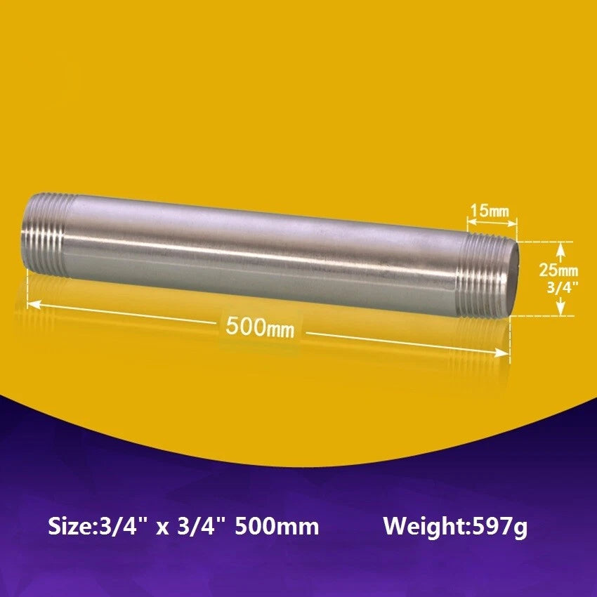 Stainless Steel BSP Male Threaded Double Nipple Pipe Extension Fitting | 1/2" 3/4" 1"