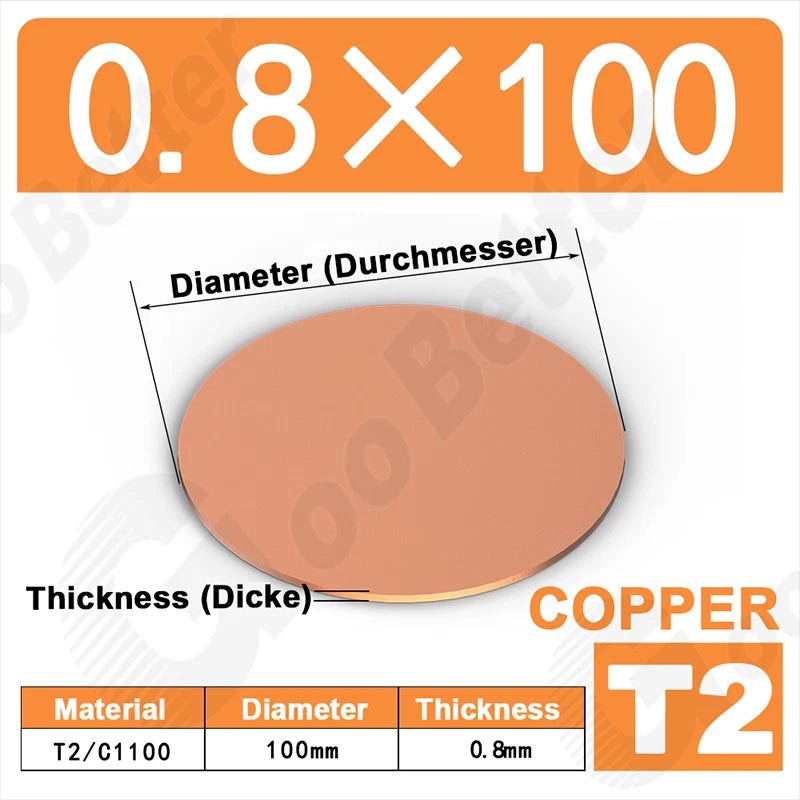 Solid Pure Copper Discs Blank Metal Round Sheet Plate Thick 0.5-3mm Dia 20-100mm