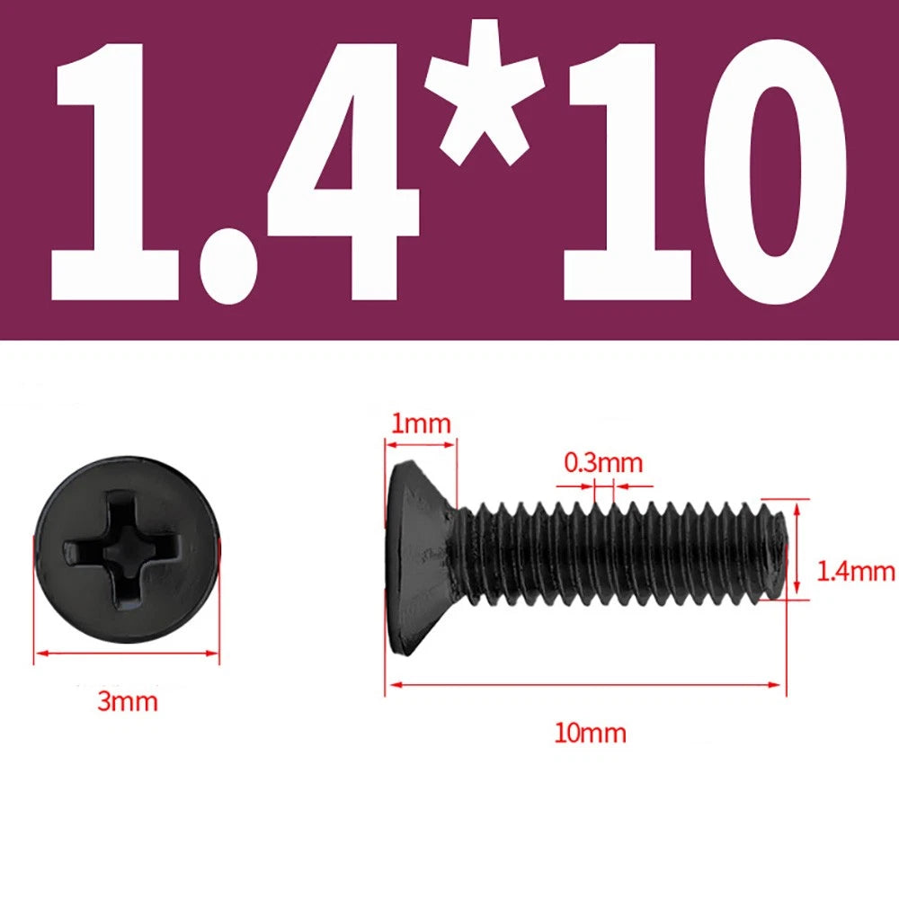 Black Phillips Flat Head Countersunk Machine Screws — Carbon Steel M1–M6