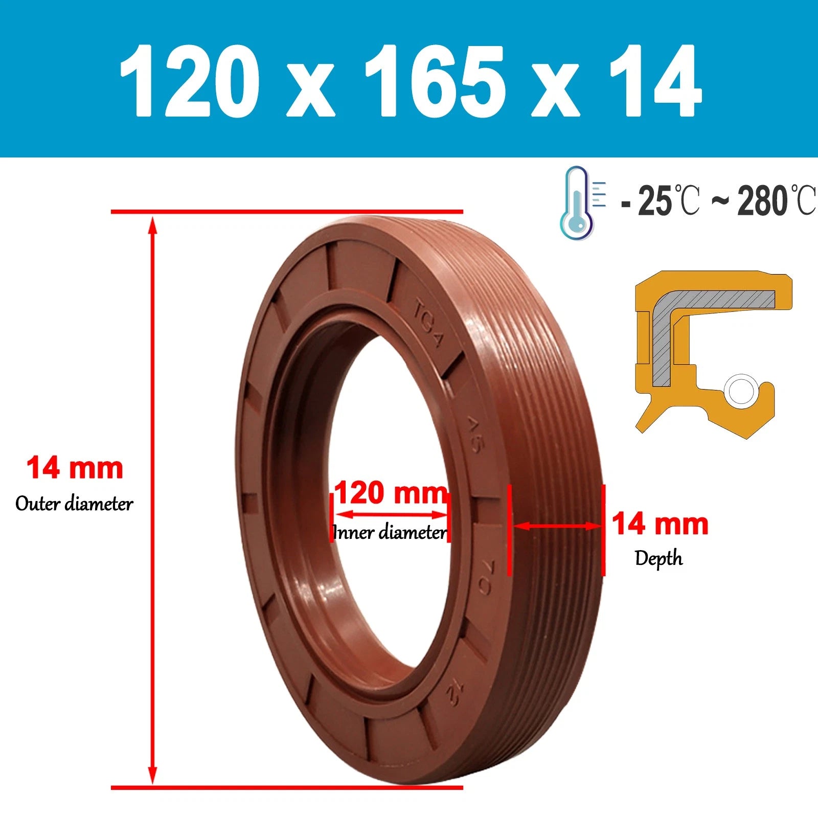 Metric TC Rotary Oil Shaft Seal FKM Fluorine Double Lip Seal 92mm - 125mm Shaft