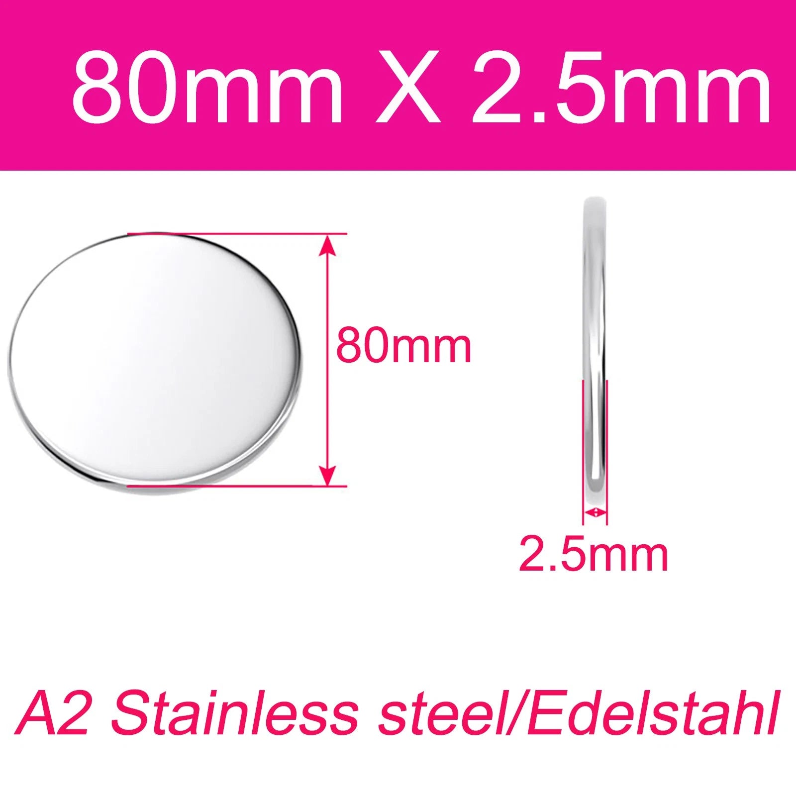 Round Plate A2 Stainless Steel Sheet Plate Thick 1/1.5/2/2.5/3/4/5mm Dia 6-80mm