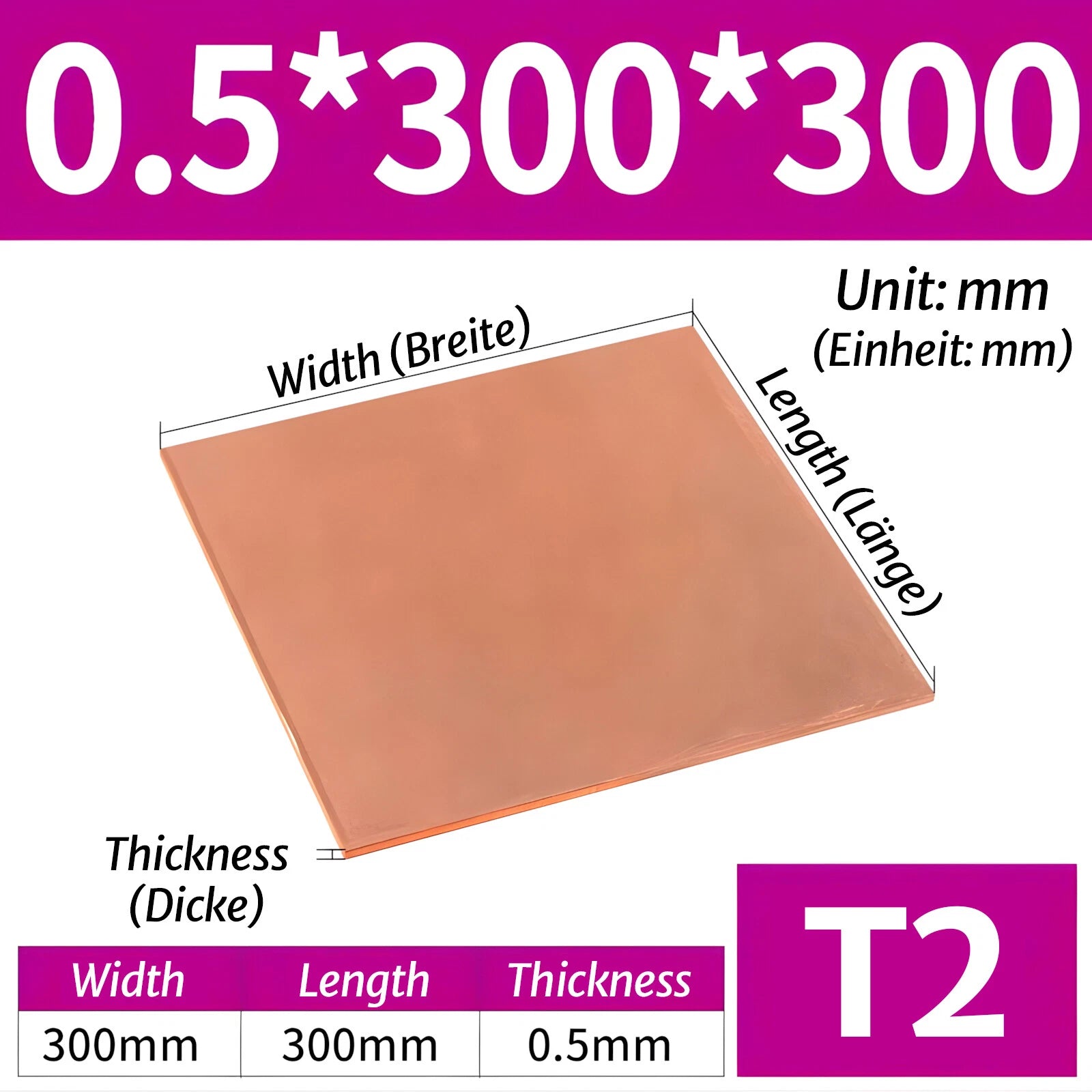 T2 Pure Copper Sheet/Plate Copper Block Laser Cut Many Sizes 0.3mm - 8mm Thick