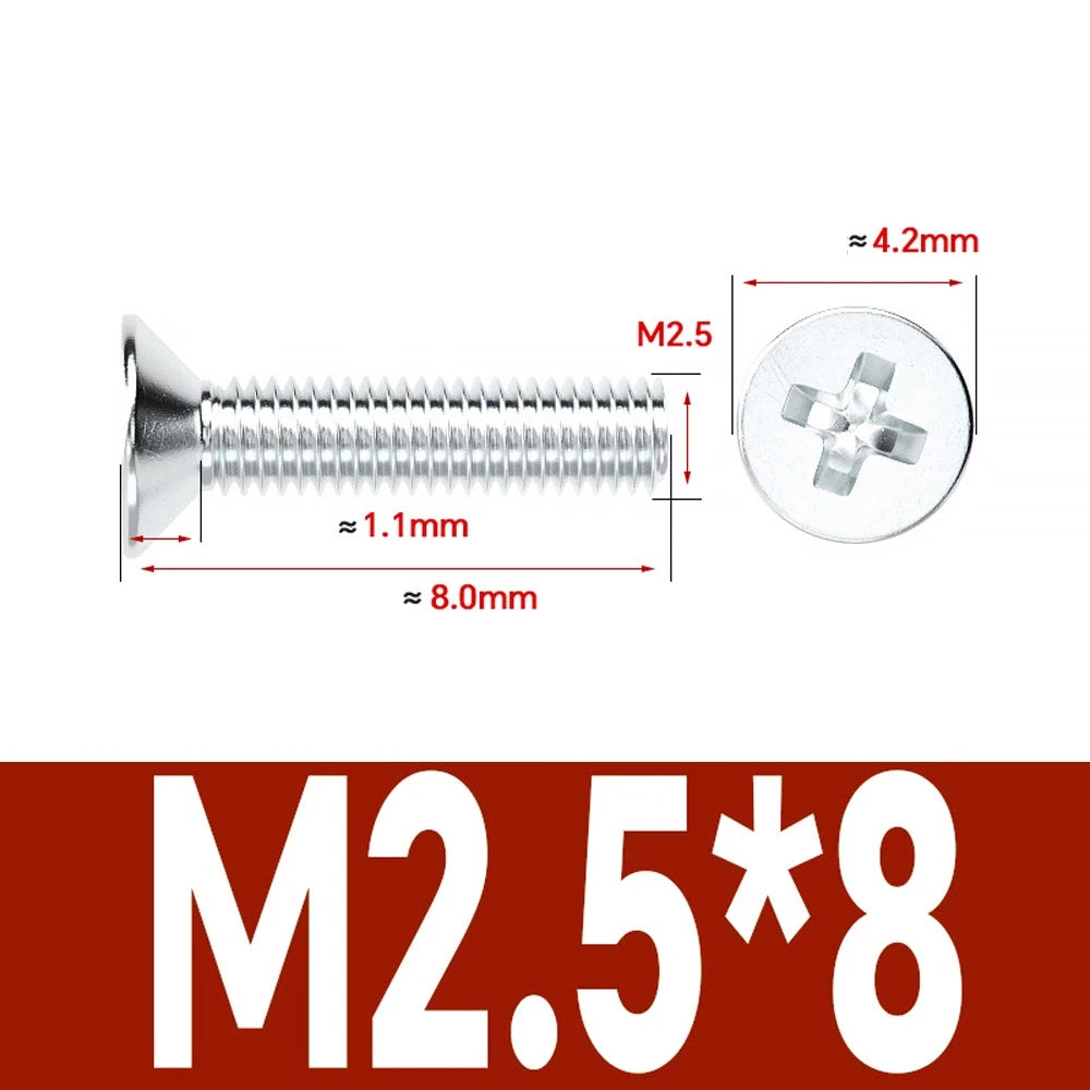 Countersunk Phillips Machine Screws – M2 to M12, White / Colour Zinc Plated, Carbon Steel