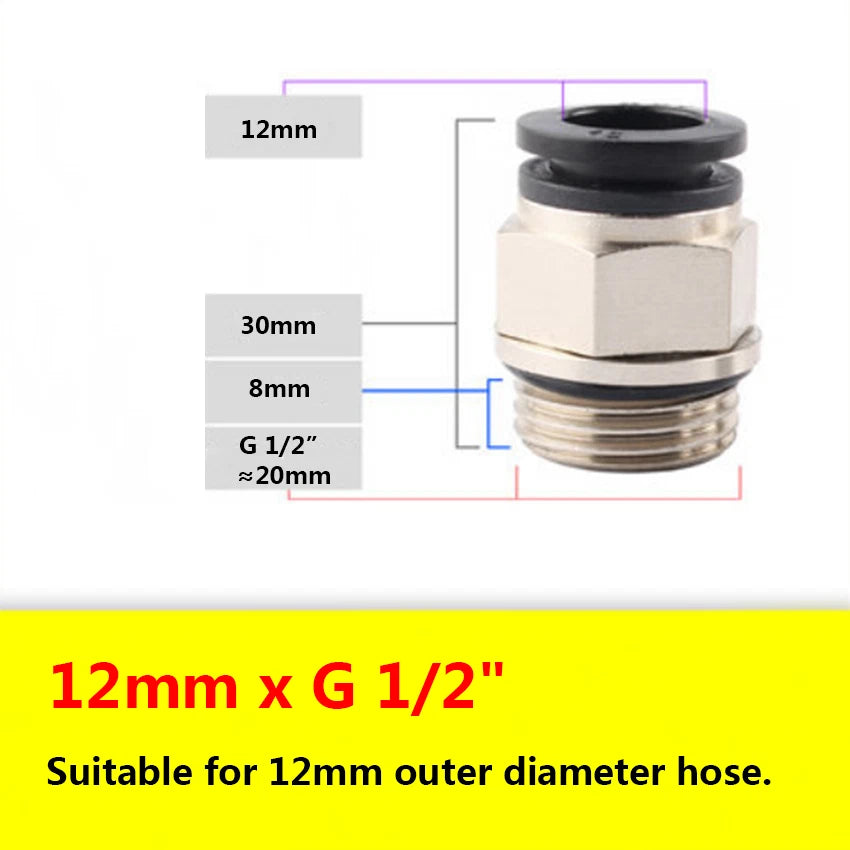 G Male Thread Pneumatic Push-in Straight Fittings — OD 4mm to 12mm Hose