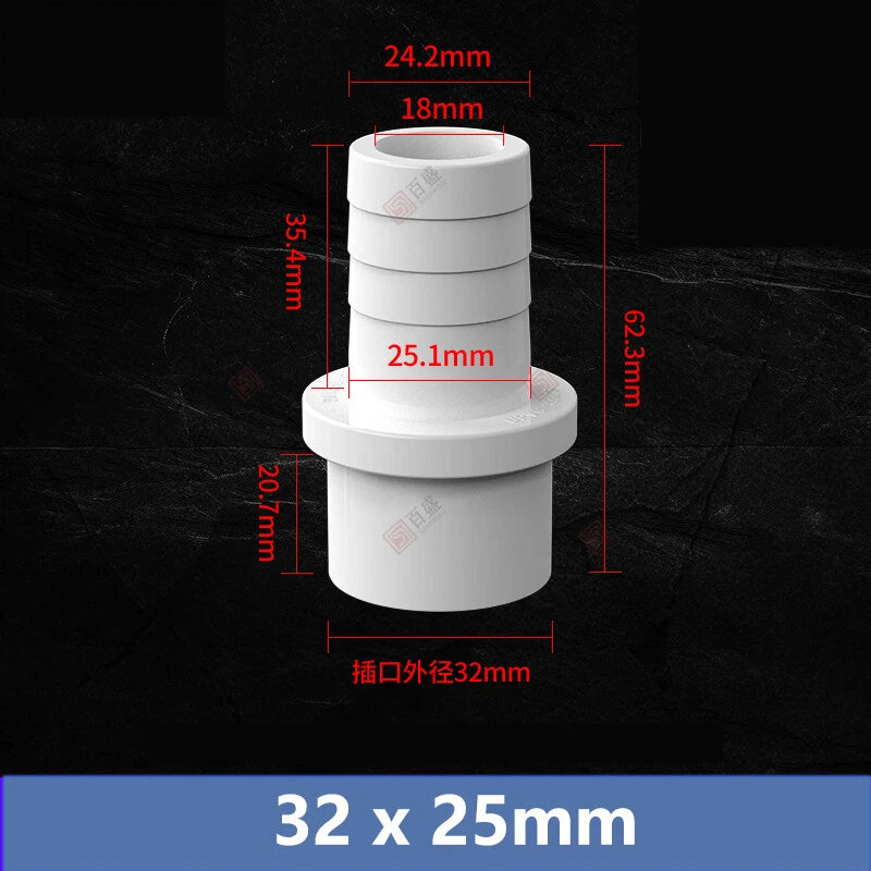 5mm - 63mm Hose Nozzle PVC Plastic Pipe Fittings Barb Connectors Sleeve White