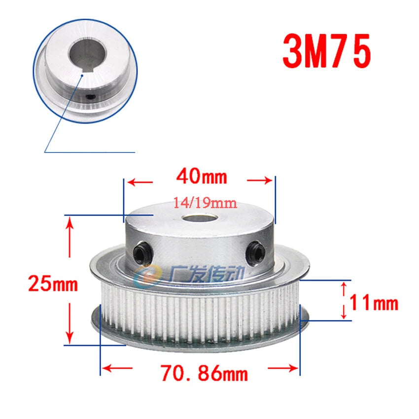 3M 20T-100T Timing Belt Pulley With Step/Keyway, Bore 8-25mm,For 10mm Width Belt
