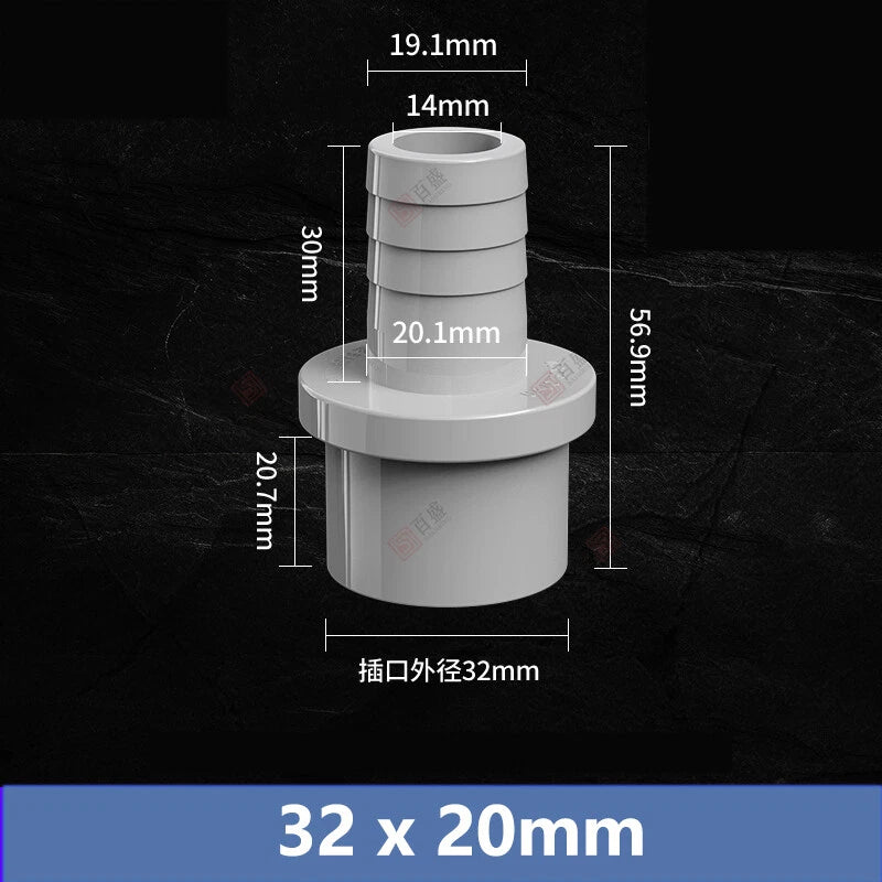 5mm to 63mm Hose Nozzle PVC Plastic Pipe Fittings Barb Connectors Sleeve Grey