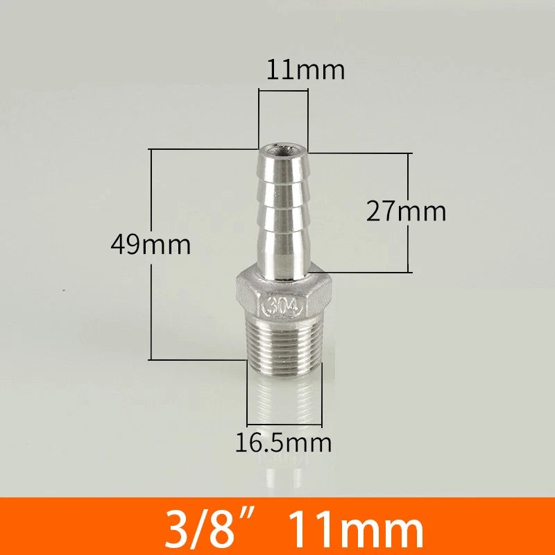 Stainless Steel BSP 1 8"-3 8" Male Thread Fitting x Barb Hose Tail End Connector