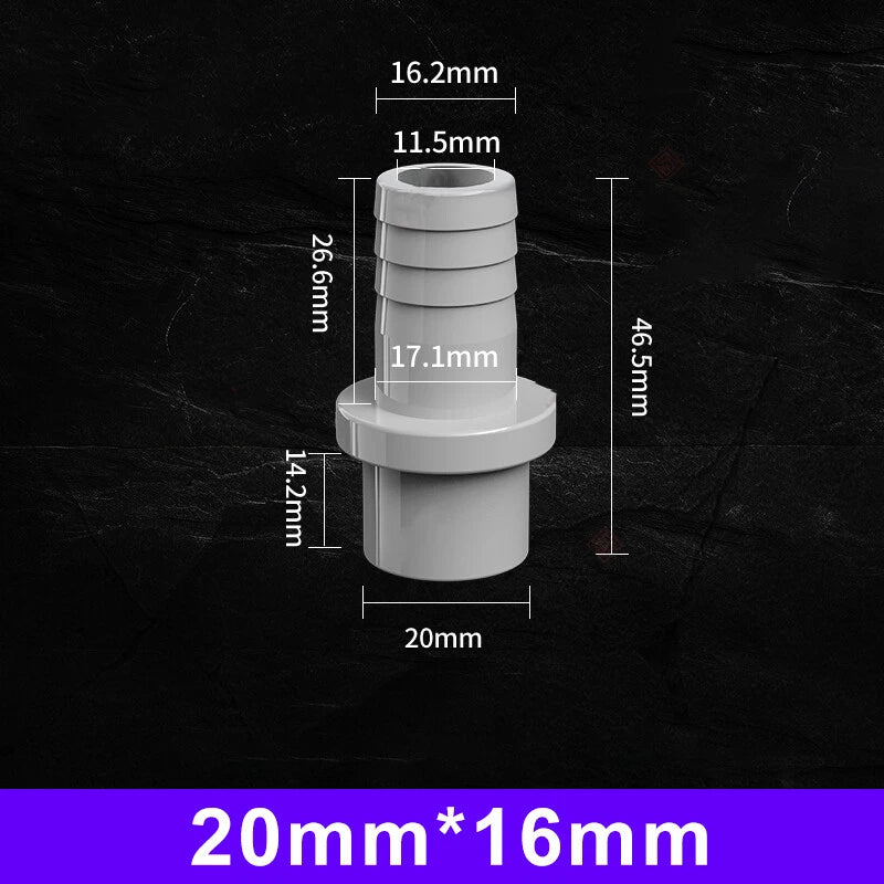 White Grey Pagoda PVC Pipe Connector Fittings 20 25mm Adapter To Hose OD 5~20mm