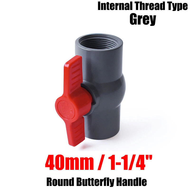 PVC Pipe Fittings 20mm-90mm Ball Valve Socket Solvent Weld-Female Thread Grey
