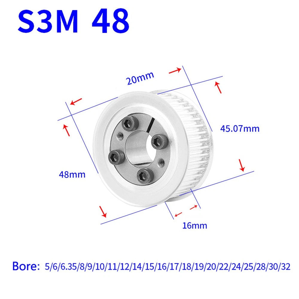 STS S3M 24-80T Timing Belt Pulley With Expansion/Tension Sleeve Teeth Width 16mm