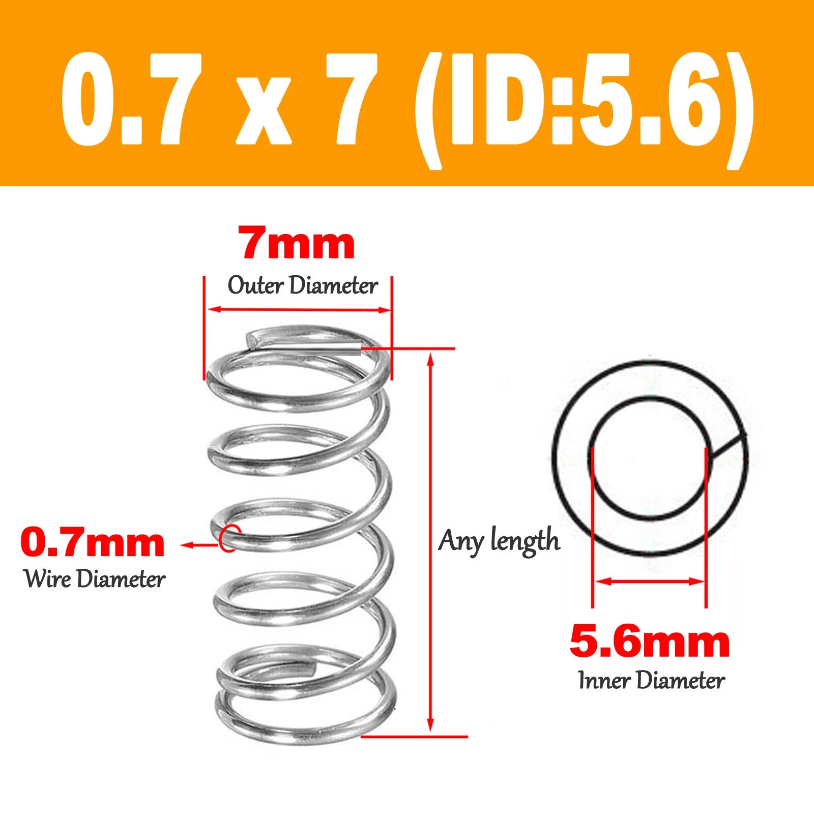 Stainless Steel Wire Dia 0.7mm,OD 4-12mm, Length 5 mm - 120mm Compression Spring