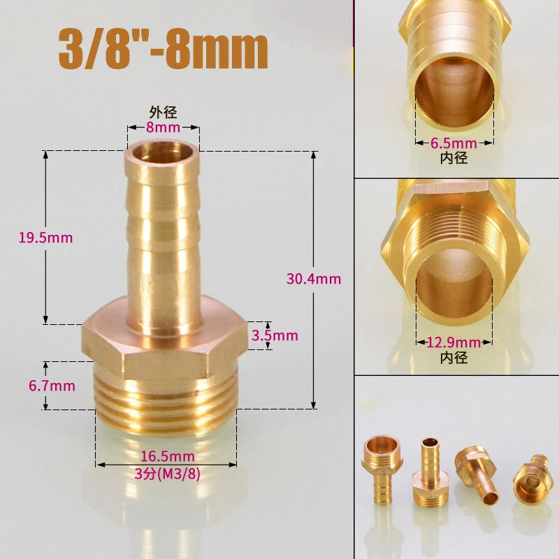 Brass Male BSP x Barbed Hosetail Connector — Air Water Fuel Gas Pipe Fitting
