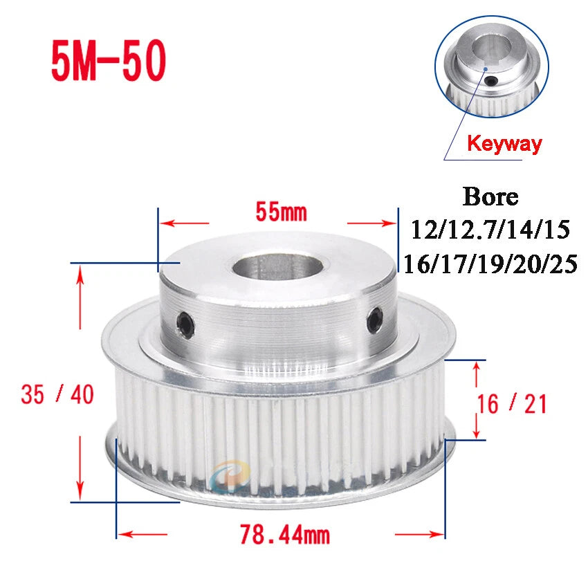 HTD-5M 15T-80T Timing Belt Pulley With Step/Keyway, Bore 8-25mm Teeth Width 16mm