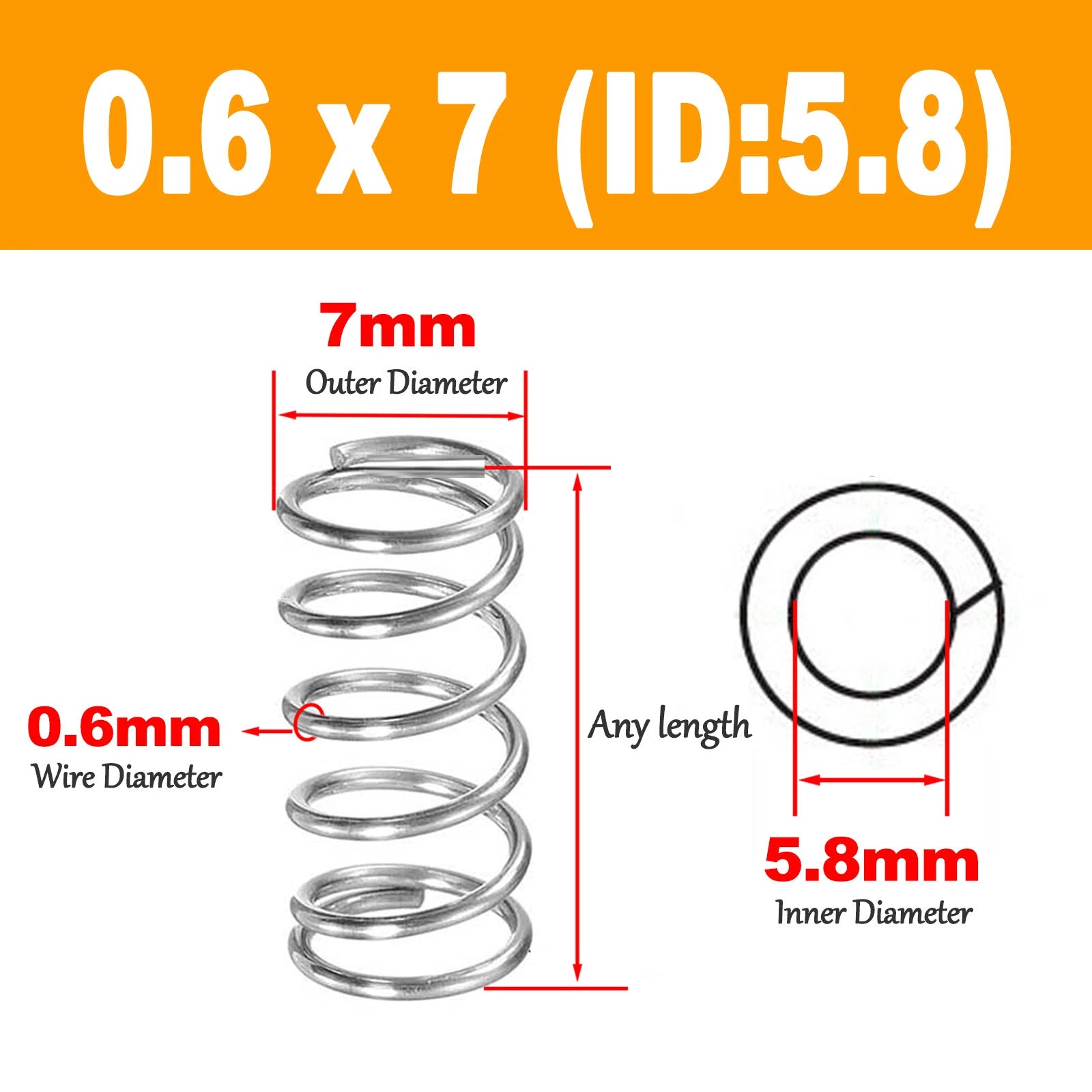 Wire Dia 0.6mm Compression Spring OD 4 -12mm & 5mm - 120mm Length Pressure Small