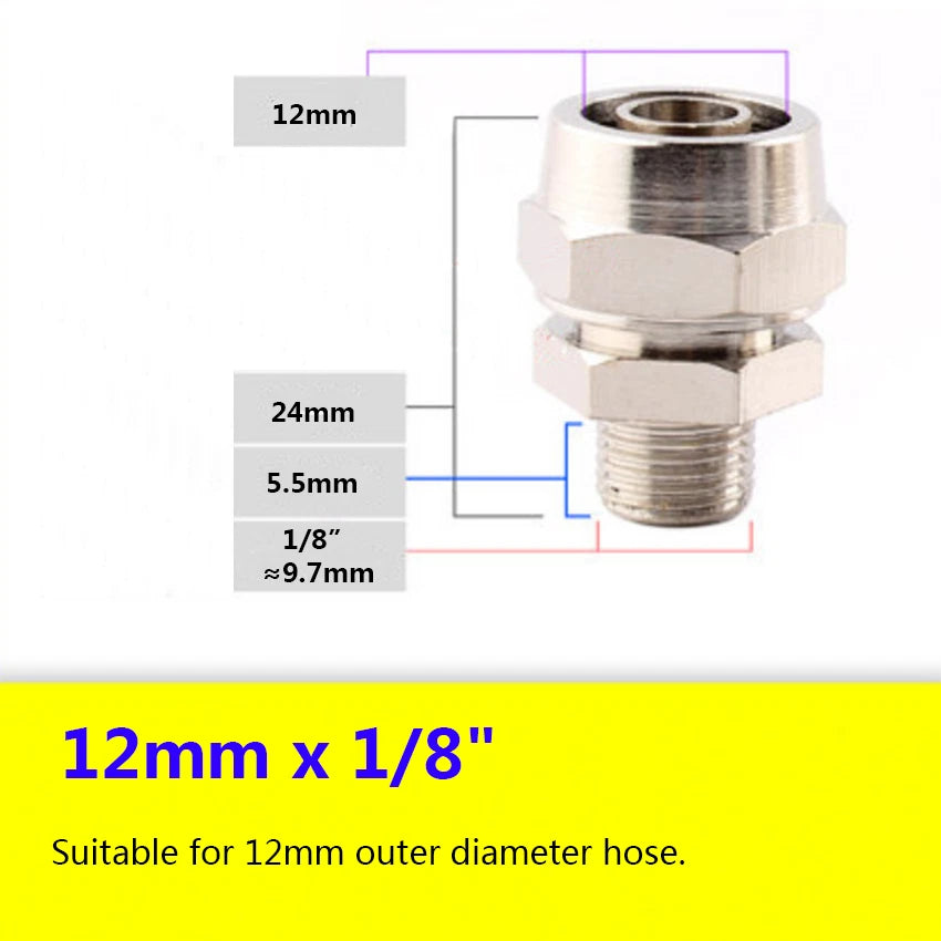 Pneumatic Straight Push-to-Connect Fittings — Male Thread, OD 4mm to 16mm Hose