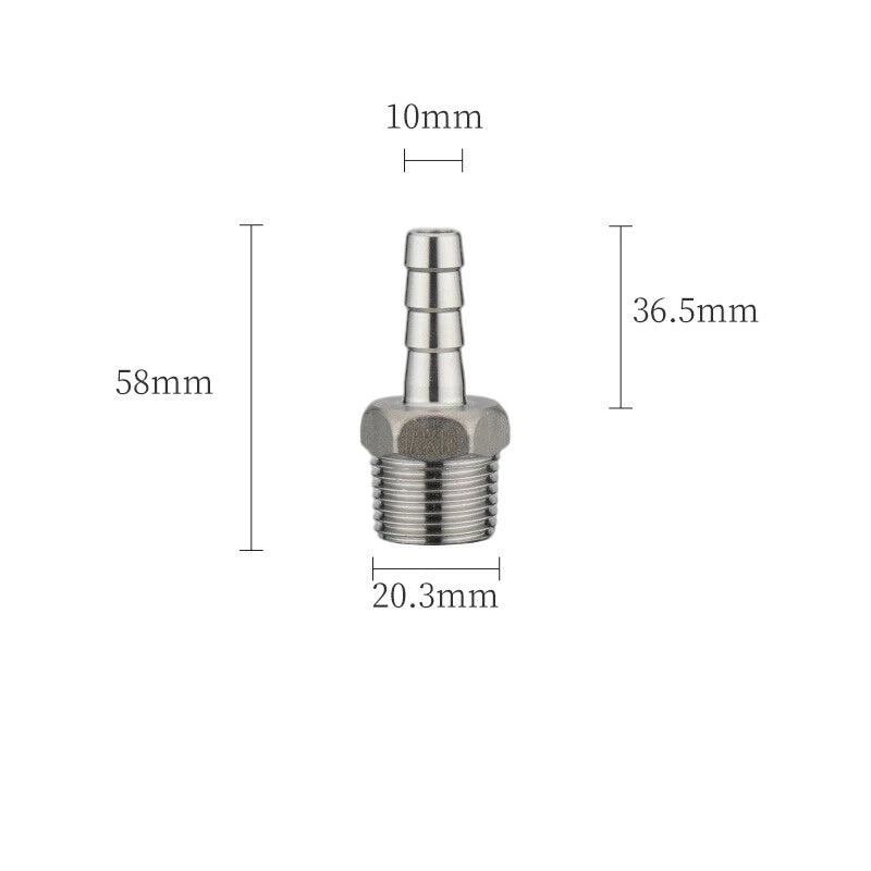 A2 Stainless Steel Straight Barb Hose Connector — Male Thread, 6mm to 20mm Tubing