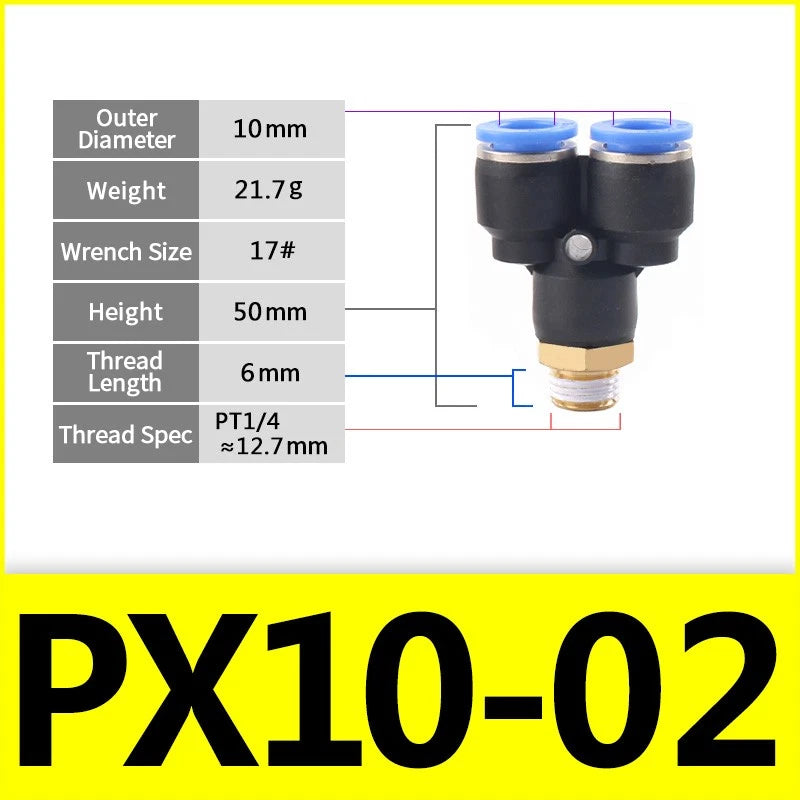 Male Stud Push-In Y Piece Pneumatic Fittings — Thread Hose Tube Connector