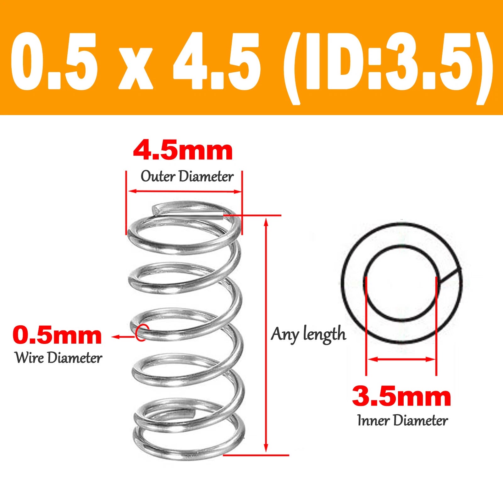 Wire Dia.0.5mm ,OD 3mm - 12mm Small Springs Compression Spring Steel All lengths