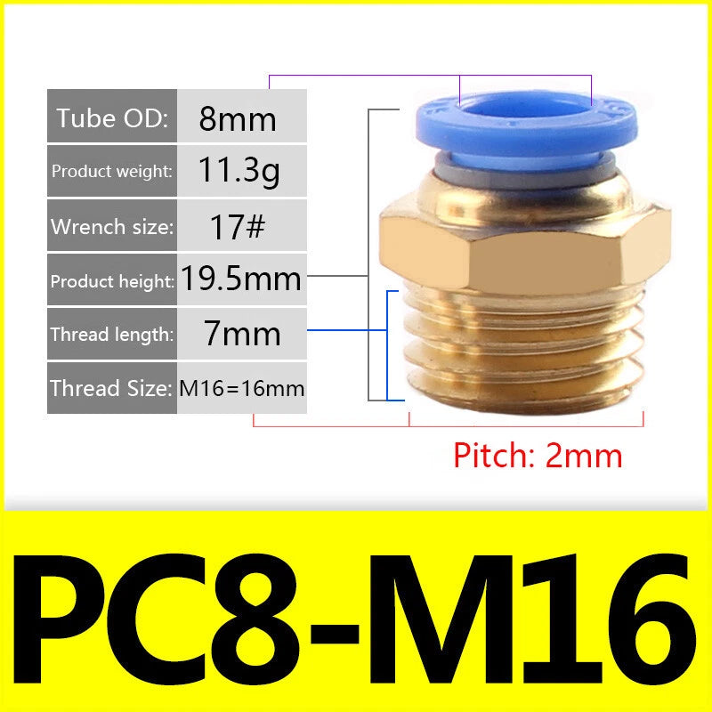 Pneumatic Straight Male Stud Push-to-Connect Fitting | PC4–PC12 × M5–M16