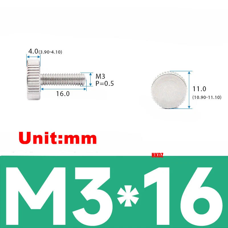 M3/M4 5mm to 20mm Flat Head Knurled Thumb Screws 303 Stainless Steel Hand Bolts