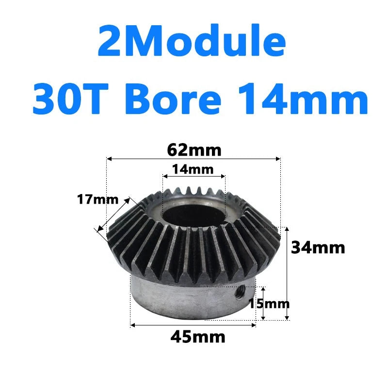 Bevel Gear 2 Module Ratio 1:1 Teeth 25 30 Bore Dia 10mm 12mm 14mm 15mm 16mm-28mm