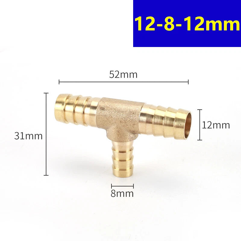 Brass Barbed T-Piece Hose Joiner Reducer Tee Connector — Air, Water & Fuel Fittings