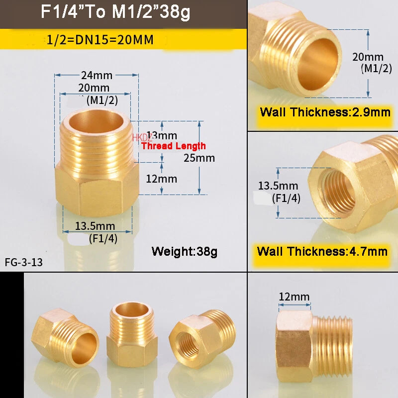 1 8" BSP Brass Reducing Fittings Female To Male Thread Connector Adaptor Coupler