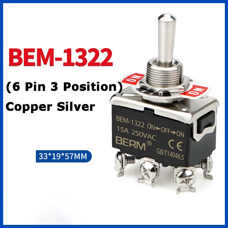 Metal Toggle Switch 250V AC 15A — On/Off Flick Switch for Dashboard & Panel (BEM / E-TEN)