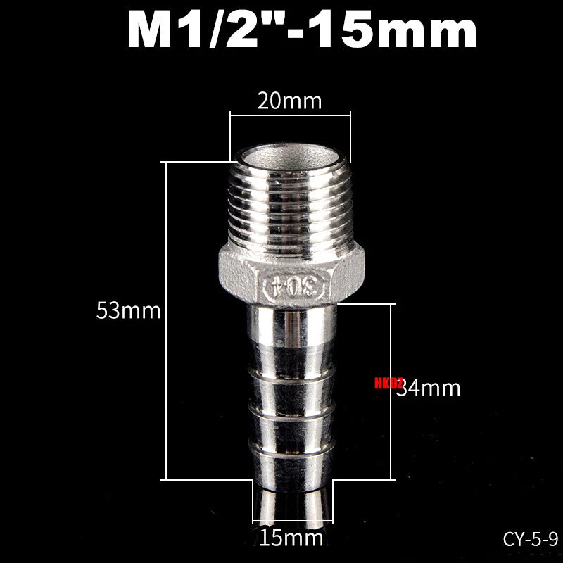 Stainless Steel 304 Barb Hose Tail Connector – 1/2" & 3/4" BSP Male Thread Hose Fittings