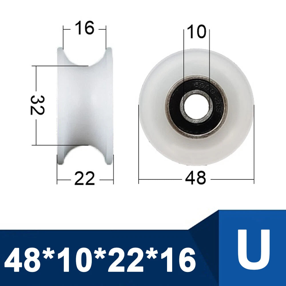 OD 30-85mm Nylon Pulley Wheel with Ball Bearing U/V/H Groove for Door and Window