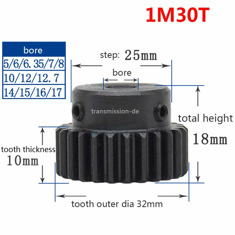 0.5/1 Mod Pinion Gear 10T-150T Spur Gear with Step 45# Steel Transmission Gear