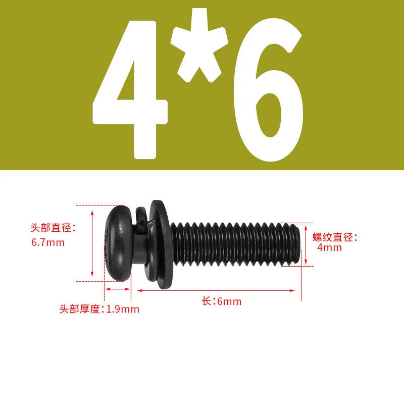 Black Zinc Pan Head Machine Screws with Washers, M2–M6 Pozi Phillips Drive
