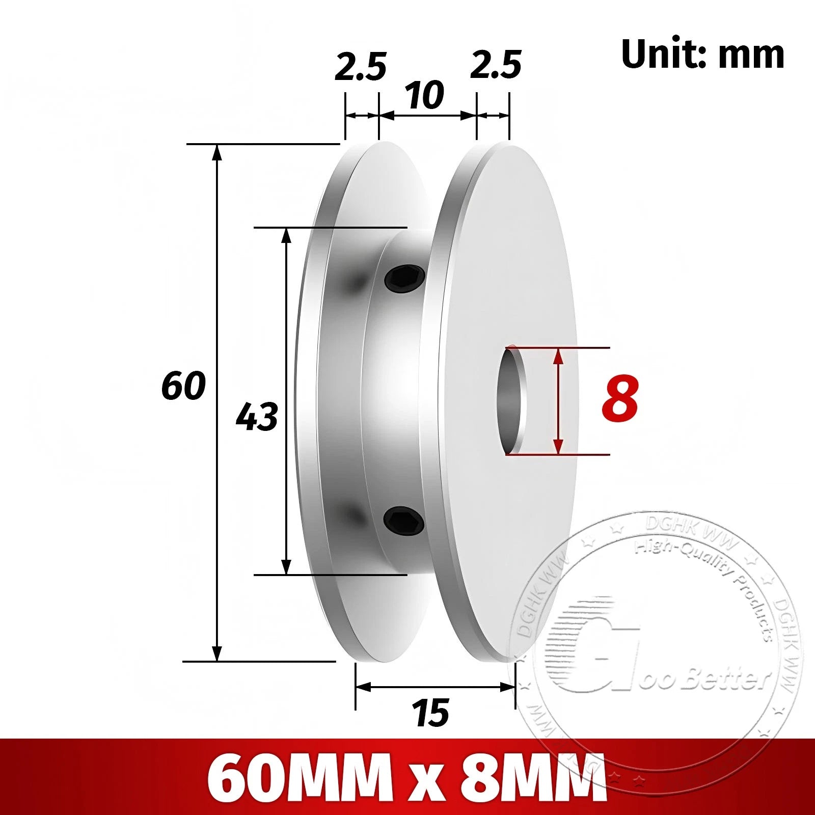 V-Groove Aluminum Drive Pulley For V-Belt Pulleys Groove 10mm OD 40/50/60/80mm